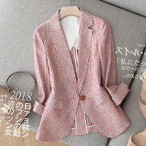 Linen blazer womens design sense niche spring and autumn 2021 new casual chic cotton linen small suit jacket