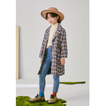 Pear small leisure childrens clothing 2021 autumn new foreign style tide childrens coat long suit jacket girl plaid trench coat