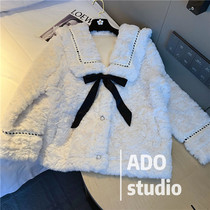 Imitation rabbit fur fur straw jacket woman 2022 Spring autumn new small balsamic ethos with thin navy collar fur blouses women