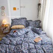 Double layer yarn small crushed flower pure cotton cotton cloth 4 pieces in summer soft and breathable full cotton bed