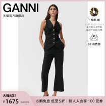 Ganni womens 2022 new black striped v-neck buckle shrunken slim suit vest F7080099