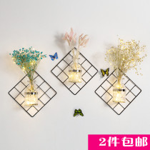 INS wall decoration pendant Creative Wall Wall Wall Hanging Wood iron mesh wall hanging plant Lamp dry flower