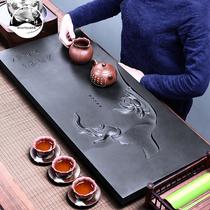 ROADMAKER natural black gold stone tea tray Whole piece Kung Fu tea table Tea sea household tea tray tea set one piece