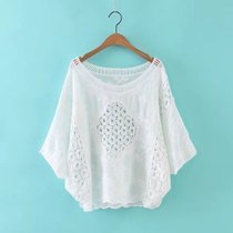 Short bat sleeve lace shirt hollow top female Korean hook flower hollow sleeve loose thin pullover summer summer