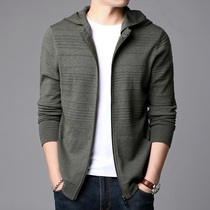 Spring and autumn hooded sweater mens thin cardigan casual knitted jacket zipper sweater Korean trend hoodie