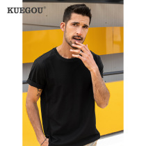 Special price] Mens pure color personality splicing round collar short sleeve T-shirt mens clothing Summer 100 hitch casual T-shirt 90072