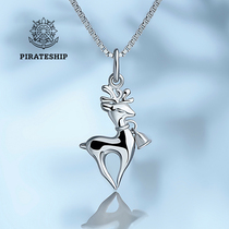 Pirate ship Silver jewelry Christmas Reindeer necklace with Silver bells Japanese and Korean clavicle chain Fashion simple female silver necklace