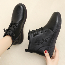 Autumn Winter Moms Cotton Shoes Genuine Leather Gvet Warm Medium Aged Short Boots Female Soft Bottom Non-slip Old Woman Shoes Grandma Single Boots