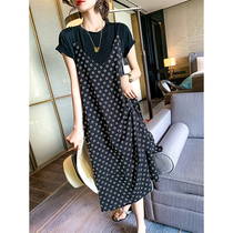 2021 summer new casual floral sundress suit loose age-reducing meat-covering printed dress two-piece set