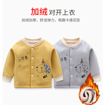 langboer spring and autumn and winter baby thermal underwear Mens and womens baby single-piece tops plus velvet autumn clothes thickened cardigan