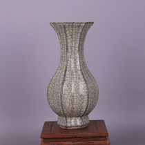 Song Guan kiln iron tire hexagonal vase antique porcelain Jingdezhen old goods unearthed old objects antique collectibles ornaments