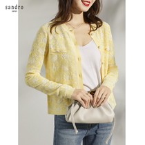 Sandro selen light extravagant air sense small shirt two-color double-sided three-dimensional embossed acetate cotton knitted cardigan women