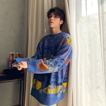Autumn and winter port wind retro ins couple sweater male Korean version of the trend personality handsome student loose round neck sweater