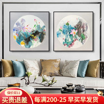 New Chinese living room multi-linked painting restaurant porch corridor decorative painting outside the inner circle painting hand-painted Lotus oil painting