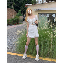 DREAM SEVEN77 lace hot girl short sweaters a word half body short skirt and womens summer two suits pure desire wind