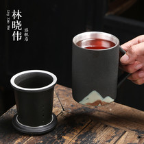 Coarse Pottery 999 sterling silver ceramic water cup office with lid filter Cup creative Silver Cup household individual cup