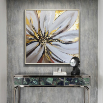  Modern simple entrance painting gold leaf flower hand-painted oil painting Light luxury restaurant decoration painting bedroom hanging painting American mural