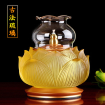 Ancient method glazed oil lamp Buddha front liquid butter lamp pure copper for Buddha lamp household lotus flower Su oil lamp Temple long light