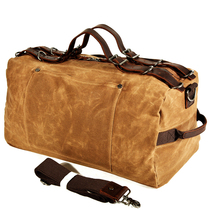 Qiguxi anti-fouling wax cloth handbag men's bag work style army backpack real leather with cloth wear-resistant trend luggage bag