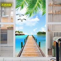 Film glass sticker transparent opaque bathroom window sticker blackout bedroom sticker lotus sea view