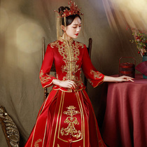 Heavy industry Crystal satin beautiful clothes 2021 new summer bridal dress wedding dress wedding dress Chinese Wind Dragon and Phoenix gown