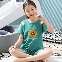 Girl Sleepwear Short Sleeve Pure Cotton Summer Thin shorts CUHK Girl child girl Home Clothing Children Cartoon Suit