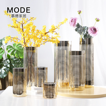 Nordic ins simple golden stripe transparent straight glass vase Modern creative decoration hydroponic flower arrangement flower device