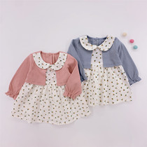 Baby floral dress long sleeve early autumn Princess Foreign year old 1 Fake two 2 cute spring dress female baby skirt