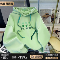 Plush and thickened childrens hooded fried street sweater girls loose embroidery spring and autumn winter tops western style fashionable jacket