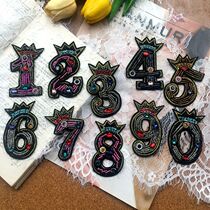 0~9 Heavy Industry handmade nail bead embroidery rhinestone crown alphanumeric color clothing cloth paste sweater hat shoe decoration