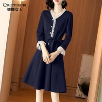  Queen Nana early autumn temperament dress design sense niche 2021 new casual waist a-line skirt thin 36799