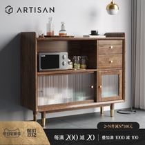 Craftsman full solid wood sideboard Nordic designer light luxury ash walnut color locker storage wine cabinet