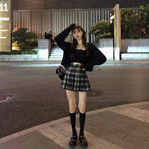 Two-piece suit female Chic playful Girl Retro Street Pat on a fur vest jacket Suit Gritty Pleated Skirt