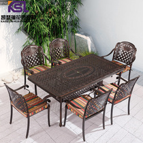  Outdoor tables and chairs Courtyard European-style cast aluminum three-five-piece terrace open-air outdoor garden iron barbecue table Long table Balcony
