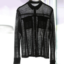 Hemp Colorless Original Design Black Linen Knit Clear Through Texture Hair Side Split Shirt Two Color Design Feel Blouse