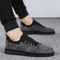 Tide cards 2022 spring new mens leather shoes trendboard shoes Han version 100 hitch casual shoes genuine leather fashion bean-bean shoes