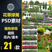 CSH001 landscape plant psd material green hedge tree shrub rockery courtyard design ps layered
