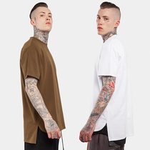 Spring and summer European and American Street hem split short sleeve T-shirt mens front short back long top Tide brand extended base shirt