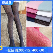 Thin legs hollow mesh socks Love wave stockings Womens striped diamond pantyhose spring and autumn lace base socks