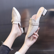 Half slippers Children Fashion outside wear 2021 New Autumn Spring and Autumn single shoes Baotou thick heel middle heel cool horn Muller