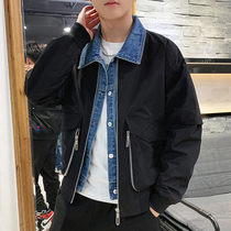 Denim fake two-piece coat mens spring and autumn Korean trend students 2021 New jacket Tide brand spring coat