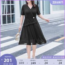 MSShe big code womens dress 2022 new summer dress Fat mm Lean Collision Color line handed over waist Lions dress