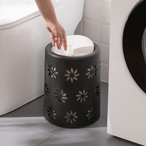 Tea flower clamshell type garbage can plastic barrel classified creative office living room bedroom home with lid