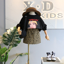 Brand childrens clothing 2019 new womens clothing Street tide style letter portrait wide version of shoulder drawstring sweater