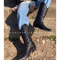 Special offer non-refundable small niche personality snake pattern thick heel mid-boots womens fashion embroidery sleeve retro cowboy boots