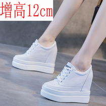 Spring Summer Season Small Sub inner heightening womens shoes ultra high heel Slope heel cave shoes cm Genuine Leather Breathable Little White Shoes 12cm