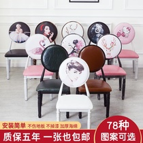  European-style nail art chair backrest stool Retro chair makeup chair Wrought iron dining chair Cafe net red table and chair