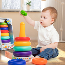 Rainbow Lara circle Puzzle early education stacking music Baby childrens music Baby Rainbow Tower toy ferrule