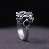 Thai silver retro original ring opening male and female personality 925 sterling silver spread pepper figure God Beast gluttonous ring