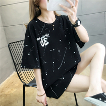 Korean short sleeve T-shirt female summer thin model 2021 loose letter printing polo dot ins medium long half sleeve top tide tide